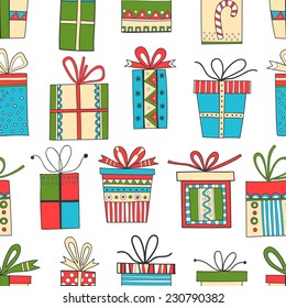 Seamless pattern of gift packages, Christmas gifts 