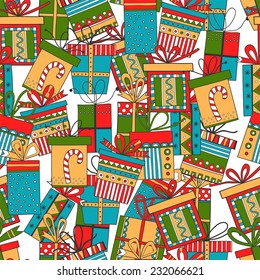 Seamless pattern of gift packages, Christmas gifts 