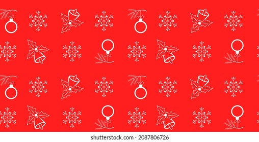 Nahtlose Muster für Geschenkverpackungen zu Weihnachten und Neujahr. Eine Glocke, ein Weihnachtsball, eine Schneeflocke. Vektorgrafik