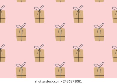 Seamless pattern of Giftbox with ribbon bowknot. Simple vector background for festive design