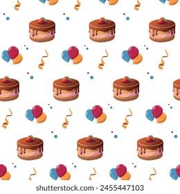 Patrón sin fisuras con regalos y globos en honor al cumpleaños. El diseño es conveniente para el Fondo de pantalla, papel, productos. Ilustración vectorial.