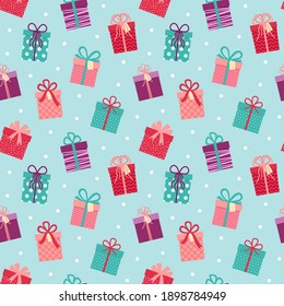 Seamless pattern with gifts, beautiful background with presents, vector illustration