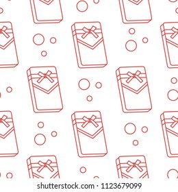 Seamless pattern with gifts boxes, bandaged with ribbons and bow.