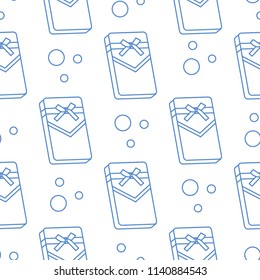 Seamless pattern with gifts boxes, bandaged with ribbons and bow.