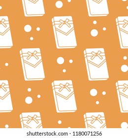Seamless pattern with gifts boxes, bandaged with ribbons and bow.