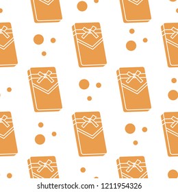 Seamless pattern with gifts boxes, bandaged with ribbons and bow.