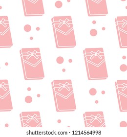 Seamless pattern with gifts boxes, bandaged with ribbons and bow.