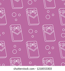 Seamless pattern with gifts boxes, bandaged with ribbons and bow.