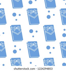 Seamless pattern with gifts boxes, bandaged with ribbons and bow.