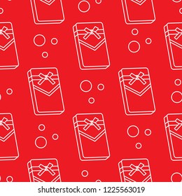 Seamless pattern with gifts boxes, bandaged with ribbons and bow.