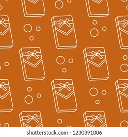 Seamless pattern with gifts boxes, bandaged with ribbons and bow.