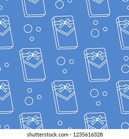 Seamless pattern with gifts boxes, bandaged with ribbons and bow.