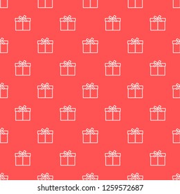 Seamless pattern with gifts boxes, bandaged with ribbons and bow.