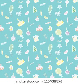 Seamless pattern with gifts, confetti, balloons, hearts