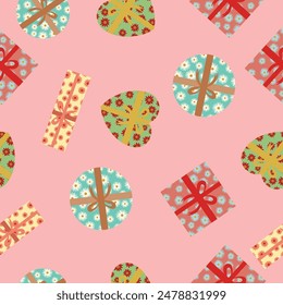 seamless pattern of gifts, gift boxes in vector suitable for backgrounds, wallpaper, wrapping fabric, etc