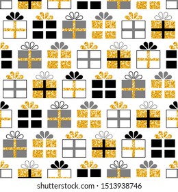 Seamless Pattern Gifts Glitter Gold Black Gray