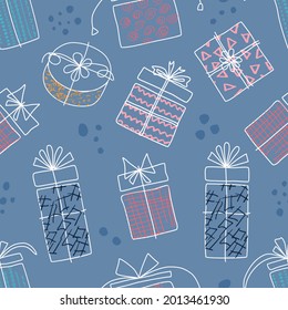 Patrón sin inconvenientes con regalos.Para tarjetas de felicitación, papel de envoltura, papel pintado decorativo, banner.Ilustración vectorial.