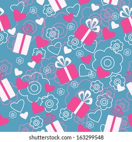 Seamless pattern with a gifts and hearts