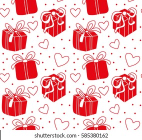 Seamless pattern with gifts with hearts