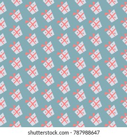 Seamless Pattern with gifts on blue background. Vector Illustration