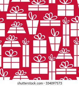 Seamless pattern with gifts on a red background. Vector illustration