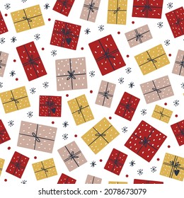 Seamless pattern with gifts on a white background. Christmas pattern. Wrapping paper.