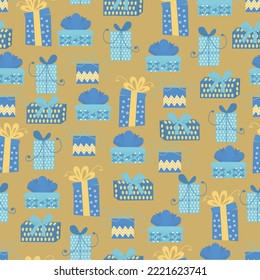 Seamless pattern with gifts. Perfect for wrapping paper, greeting cards, wallpaper. Jewish holidays. Vector illustration