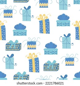 Seamless pattern with gifts. Perfect for wrapping paper, greeting cards, wallpaper. Jewish holidays. Vector illustration