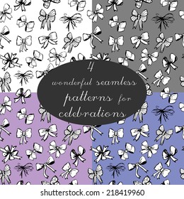 Seamless pattern with gifts and presents for celebration. Use it for wrapping paper design, cards design, background. Hand drawn elements. 
