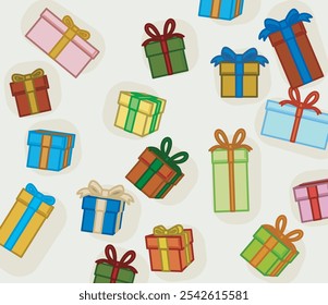 Patrón sin fisuras de regalos se presenta en diferentes formas y colores Vector dibujo sobre fondo blanco
