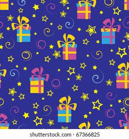 Seamless pattern with gifts and stars