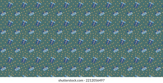 Seamless pattern of gifts and stars. Christmas and New Year.