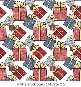 Seamless pattern with gifts. Surprise