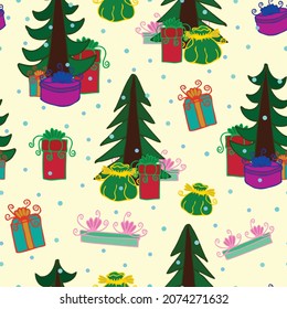 patrón sin fisuras, regalos bajo el árbol de Navidad