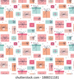 Seamless pattern with gifts for Valentine's Day. Vector