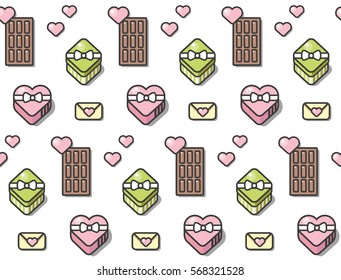 Seamless pattern with gifts. Valentine's Day, birthday, holiday, celebration. Contour cute style.