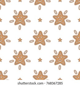 Seamless pattern with ginger biscuits. Vector illustration.