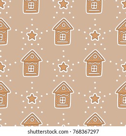 Seamless pattern with ginger biscuits. Vector illustration.