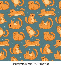 seamless pattern ginger cats on a blue background