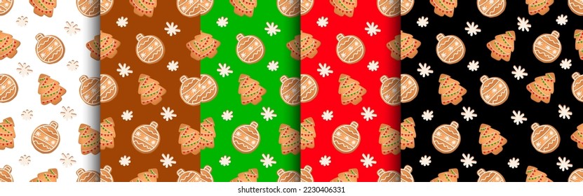 Seamless pattern with ginger cookies. Gingerbread , Christmas tree,Christmas ball