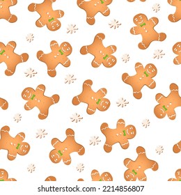 Seamless pattern with ginger cookies on a white background. Gingerbread man,