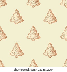 Seamless pattern with ginger cookies and sweet candy. Sketch