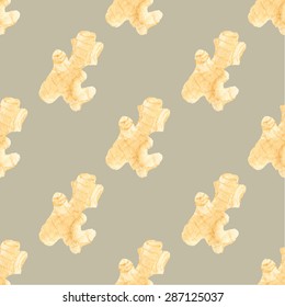 Seamless pattern with ginger. Hand-drawn background. Vector illustration. Real watercolor drawing.