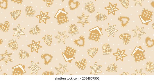 Seamless pattern - gingerbread cakes of different shapes.