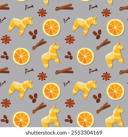 Seamless pattern of gingerbread coockies and spices