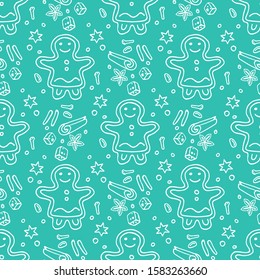 Seamless pattern with gingerbread cookies. Christmas vector illustration. Design element for fabric, banner, wrapping paper, wallpaper.