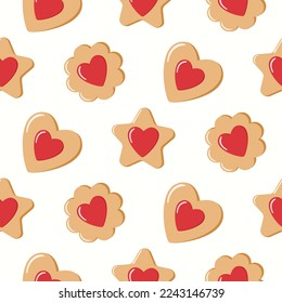 Patrón inquebrantable con galletas de jengibre con acristalamiento cardíaco. Fondo aislado. Diseño para el Día de San Valentín, bodas, celebración del Día de la Madre, tarjetas de felicitación, invitaciones, textiles, papel de envoltura.