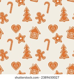 Seamless pattern gingerbread cookies. Vector illustration 