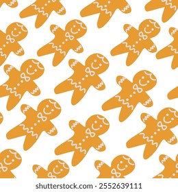 Seamless pattern with gingerbread doodle style in vector. Element for decoration postcards poster print background backdrop wrapping wallpaper banner