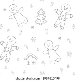 Seamless pattern gingerbread flat hand drawn.